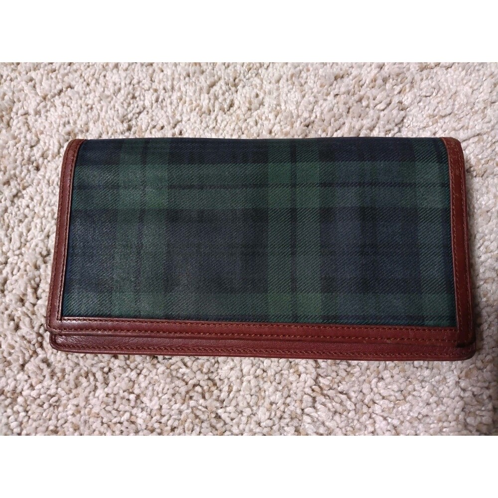 Vintage Polo By Ralph Lauren Tartan Plaid With Brown Leather Long Wallet GUC